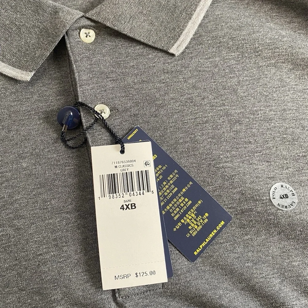 Polo Ralph Lauren Shirt Men's 4XB Big Polo Long Sleeve Pony Gray Rugby NWT